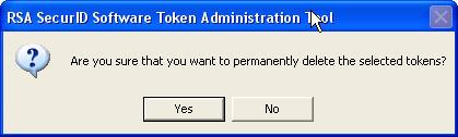 Figure 8-2 Delete Tokens V 3.0.x Select the token to remove, and then click the Delete Selected Tokens button. At the confirmation window, click Yes to remove the selected tokens.
