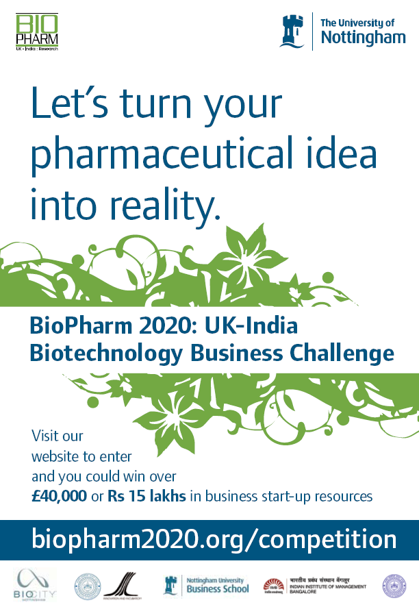 Marketing of competition to UK and Indian Scientists invited to compete; audience directed to www.biopharm2020.org/competition Teams complete and submit a short business plan (max.