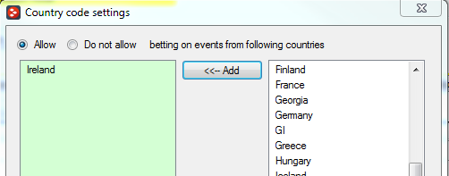 Image 26 3.1.22 Country codes filter Another simple condition that allows you to create strategy that will only bet on markets that are from specific country e.g. Australian horse races or Irish horse races.