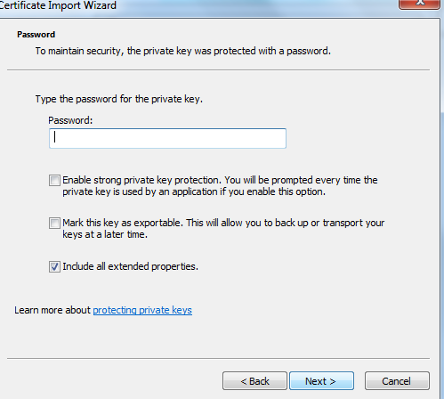 7. If password exists, provide password and hit next: NOTE: s_client is a