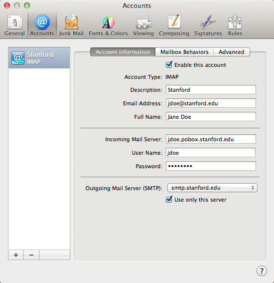 7. Sample images below in configuring Mac email for IMAP using SSL: a.