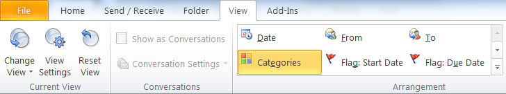 Using Outlook 2010 for Email 5 The View, Conversations and Arrangement Groups 6. Views Useful pre-set views (Mail) 1.