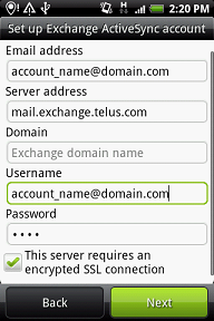 com Server address: mail.exchange.telus.