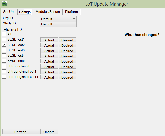 Upload binaries and update hubs Hubs can be filtered by selecting an Org ID and a Study ID from the dropdowns.