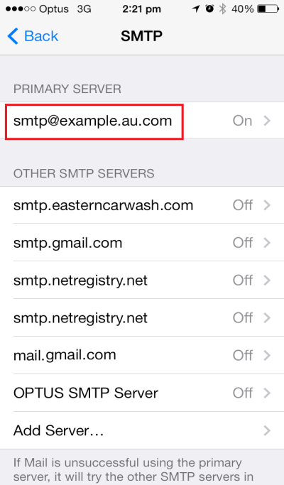 6. If only using your email services with us on your device, your primary server should be