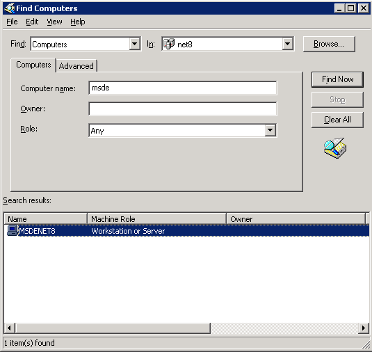 2) In the Find Users, Contacts, and Groups window, as illustrated, in the Find dropdown box select Computers. 3) In the In dropdown box select the pertinent domain.
