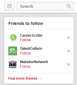 Another way to find accounts to follow is through the Friends to Follow option (pictured below), or use the search function.