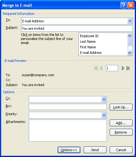 a. Send e-mail connects to your Outlook account and allows you to add a subject, attachments, Cc or Bcc recipients, and set a
