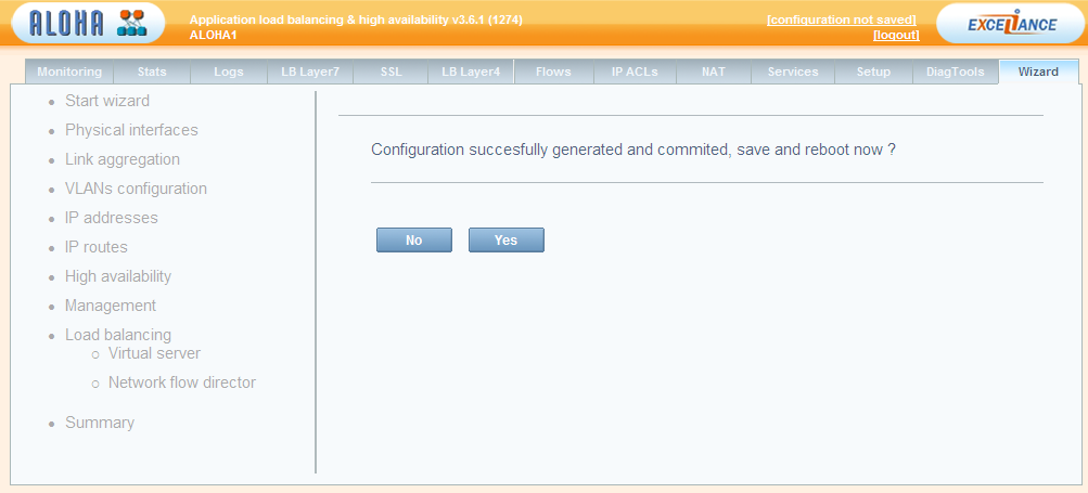 Quick setup (Wizard) Configuration generation This step allows to : Save and