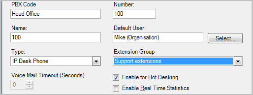 Telephone System Configuration 4) In the second dialog box that appears, configure a Name for the Extension, and if required select an Extension Group and Extension Type.