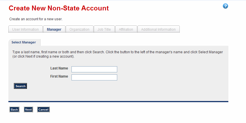 Step 6. Type your manager s Last Name and First Name, and click Search. Step 7.