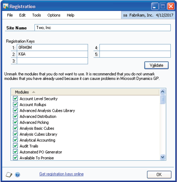 Registration Changes The registration window has changed for Microsoft Dynamics GP Release 10.