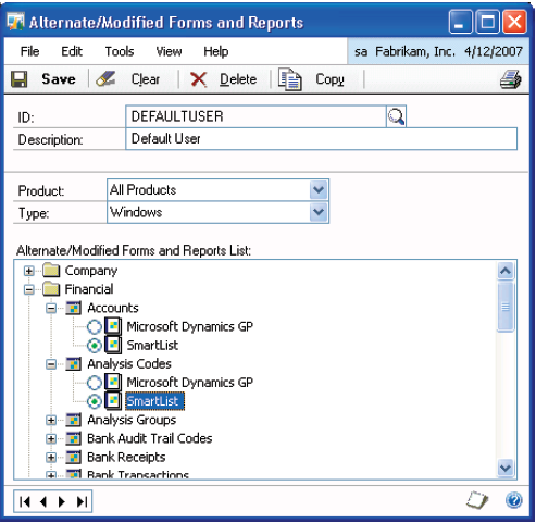 Alternate/Modified Forms & Reports Use the Alternate/Modified Forms and Reports window to edit or create IDs for alternate or modified forms and reports that you can assign to users in the User