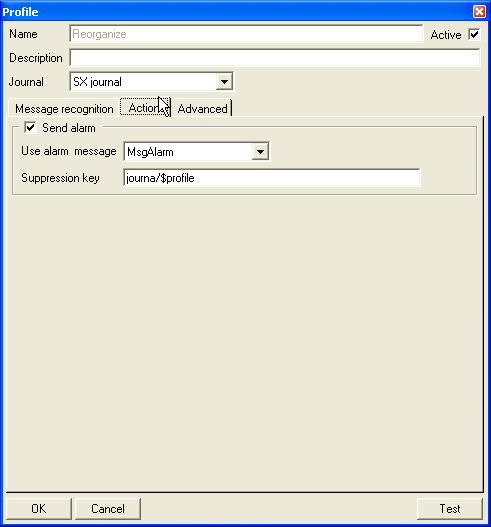 Actions Field Use alarm message Suppression key Determine which alarm message should be used when the alarm condition arises. If nothing is selected, the default message will be used.