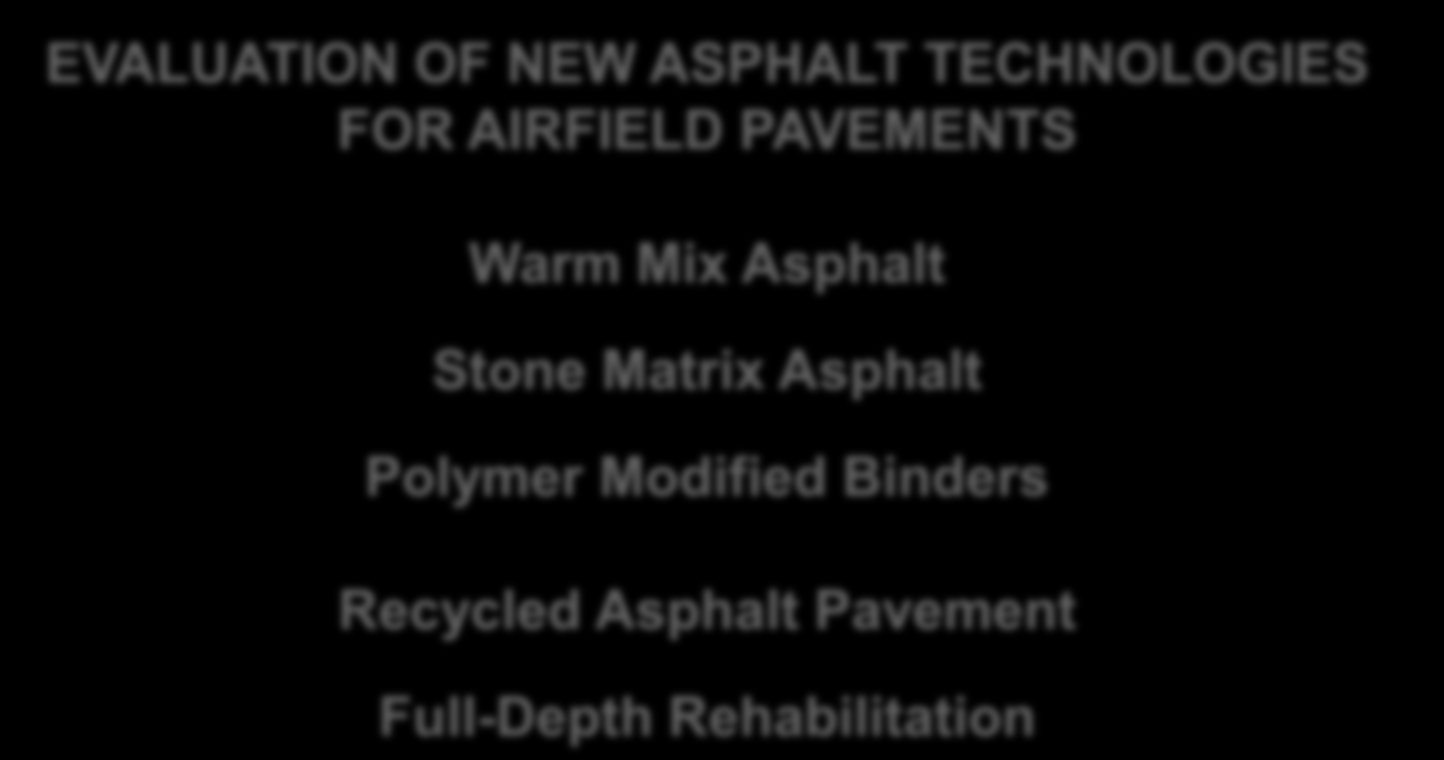 Future Research EVALUATION OF NEW ASPHALT TECHNOLOGIES FOR AIRFIELD PAVEMENTS Warm Mix Asphalt