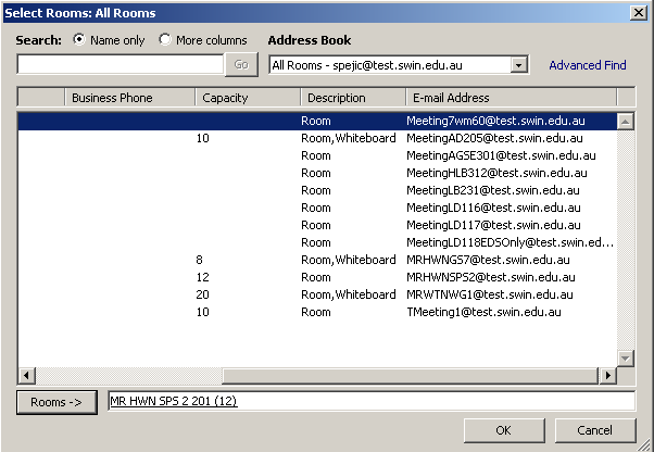 Room Finder Assigning the right Rooms to a meeting To select the correct room with the appropriate equipment for the meeting. In New Meeting window do the following : 1.