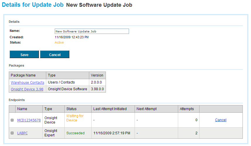 Figure 39 Update Job Details 9.2.4.1 Details The Details section of the Update Job Details page displays the name of the update job, the date it was created, and the overall status of the update job.
