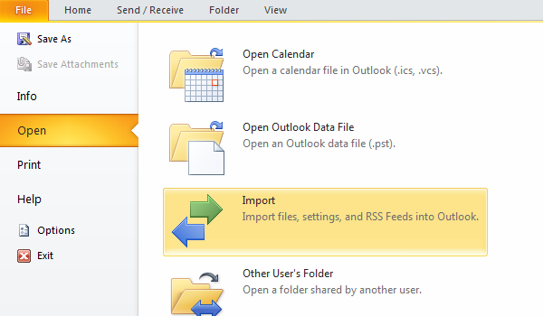 Page 4 of 4 Import Outlook items from an Outlook Data File (.pst) Using Outlook 2010 1. Open Outlook 2010: 2.