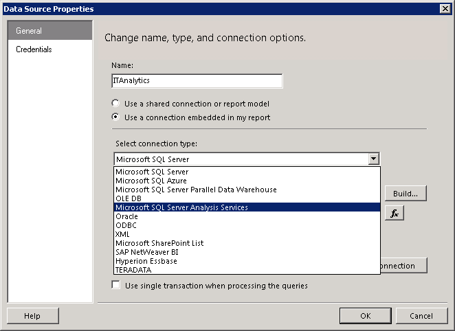 7. Click on the dropdown for Select connection type and select Microsoft SQL Server