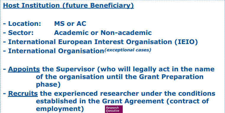 European Fellowships (EF) One (experienced researcher) applies jointly with one host