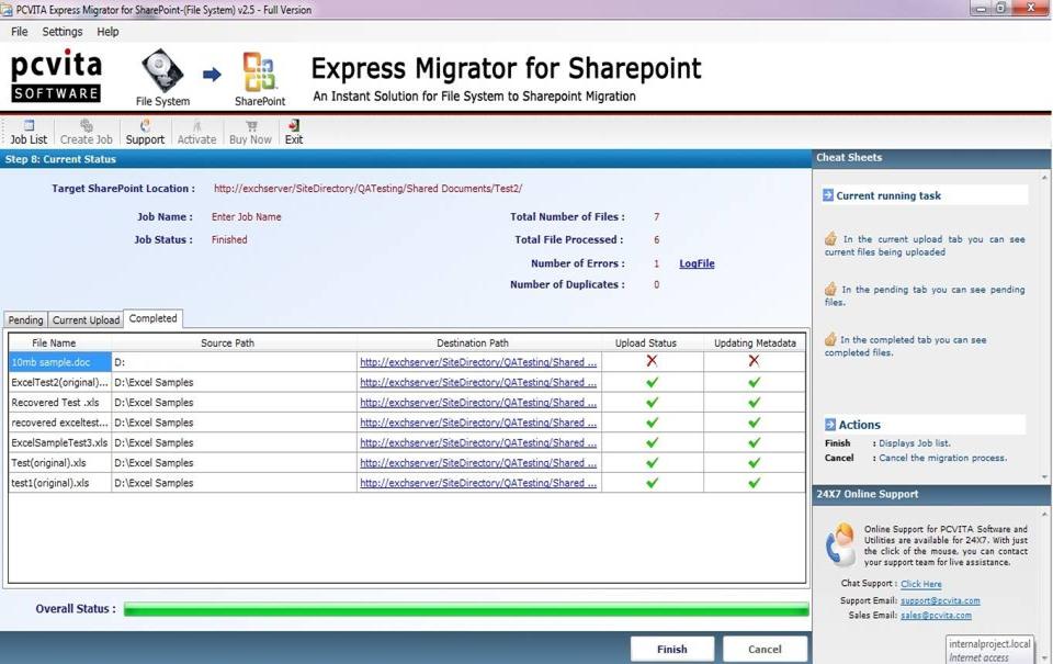 This message box snapshot shows the completion of the migration job.