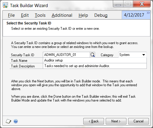 Task Builder Wizard You can access this window in one of two ways: Go to Microsoft Dynamics GP >> Tools >> Setup >> Dynamics GP Toolbox >> Task Builder.