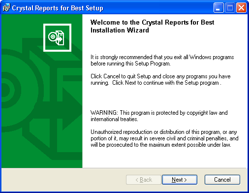 ...... Chapter 6 Installing Crystal Reports Installing Crystal Reports to the Workstation To install Crystal Reports to the workstation 1 Place the Crystal Reports for Best CD-ROM in the CD-ROM drive.