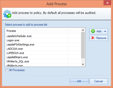 Figure 63: Dialog box to add File Masks Check the boxes of those processes, which want to add. Click OK once you have made your selection.