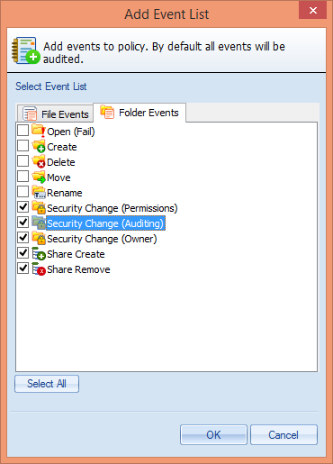 Figure 66: Add File Event Figure 67: Add Folder Event ii. In both tabs, you can check the boxes of the events to be added. iii. You can uncheck the events, which you do not want to add. iv.