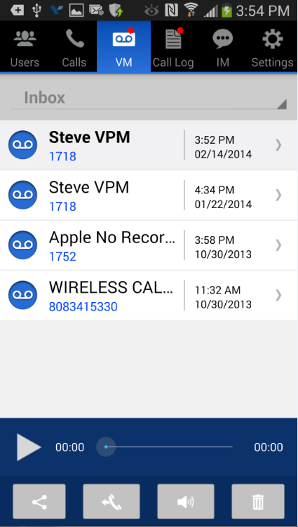 Wave ViewPoint Mobile 2.0 User Guide 22 Voice Mail Details view For more details on a particular voicemail, touch on the voicemail in the List view to get to the Detail view.