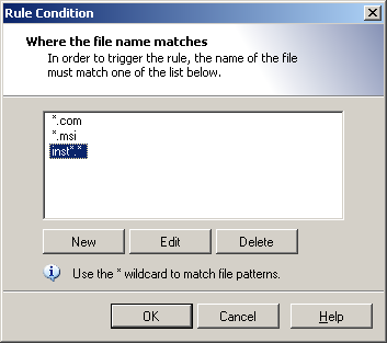 6.7.1.21 Except where the parent file type is This Condition allows you to apply Rules to a file that was unpacked from an archive, if the parent files in the archive are not of specific file types.