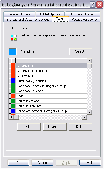 To Add a Category to the Color Properties: 1. From the Colors Tab, click the Add button. 2.