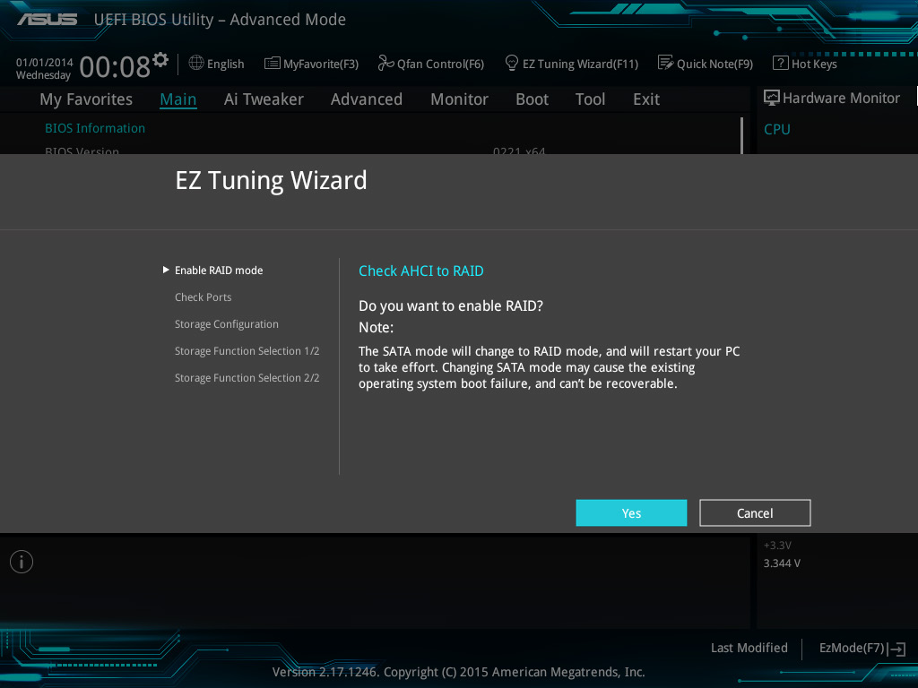 2.2.4 EZ Tuning Wizard EZ Tuning Wizard allows you to easily set RAID in your system using this feature. Creating RAID To create RAID: 1.