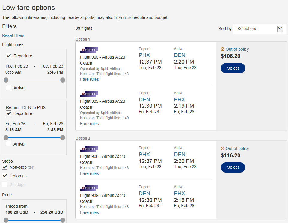 Lower Fare Options After the outbound and return flights have been selected, the page displays the price for your original selection and alternative itineraries with the same or lower price.