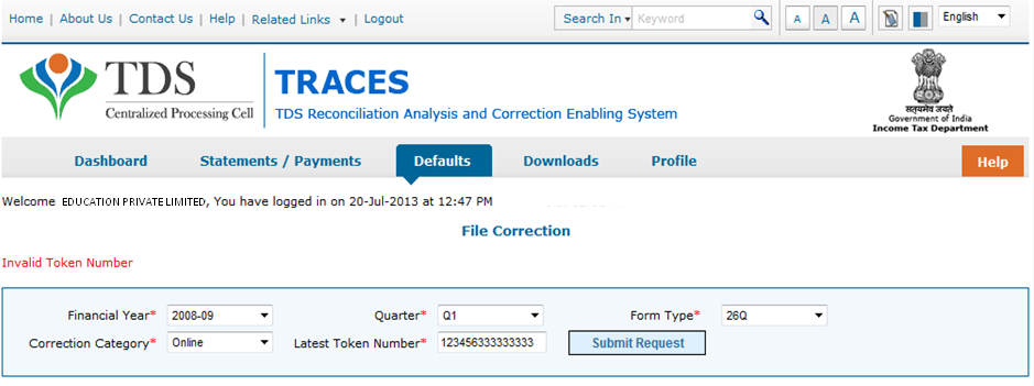 Online Correction Request Flow Submit Correction Request(contd.