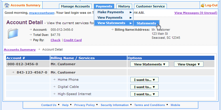 Navigating Through My Account Page 13 HOW TO VIEW A CURRENT OR PRIOR BILL To view a current or