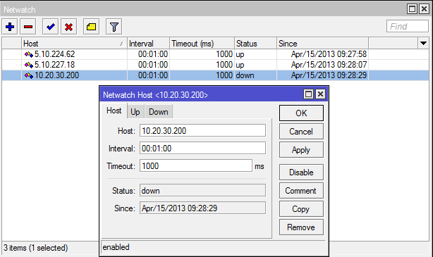 Netwatch Host: IP address of host that should