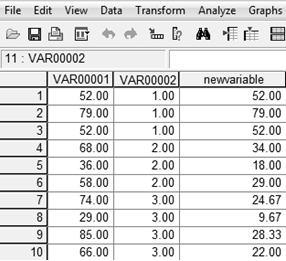 The newly-created variable should appear on the Data View page. TABLE 1.