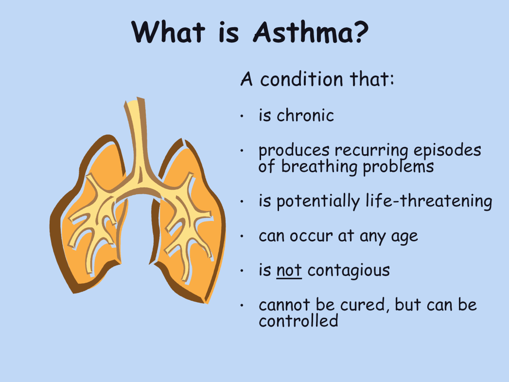 Script Notes: Asthma is a condition that: is chronic, meaning that it s an on-going, long-term condition.