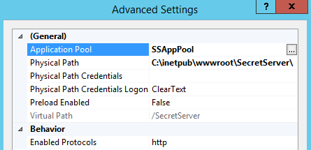 7. Create a new application pool. 8. Right-click your Secret Server virtual directory in IIS and select Manage Application > Advanced Settings 9.