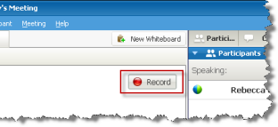 To record your meeting: In your meeting window select Record located at the top right of the meeting window.