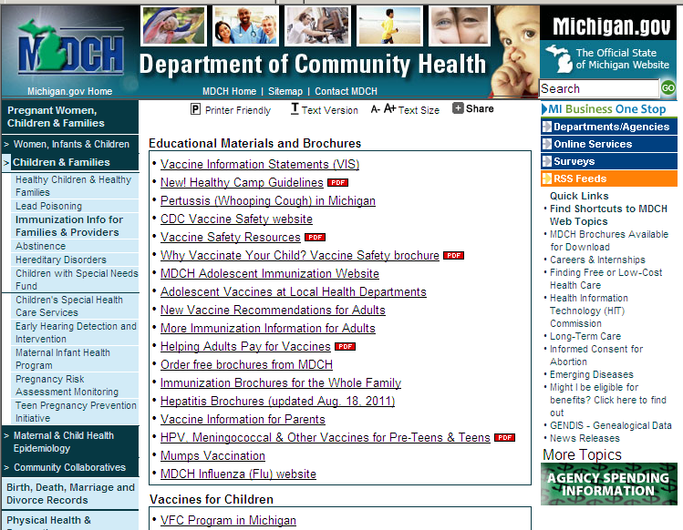 MDCH Immunization Webpage