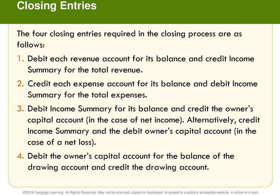Credit each expense account for its balance and debit Income Summary for the total expenses. 3.