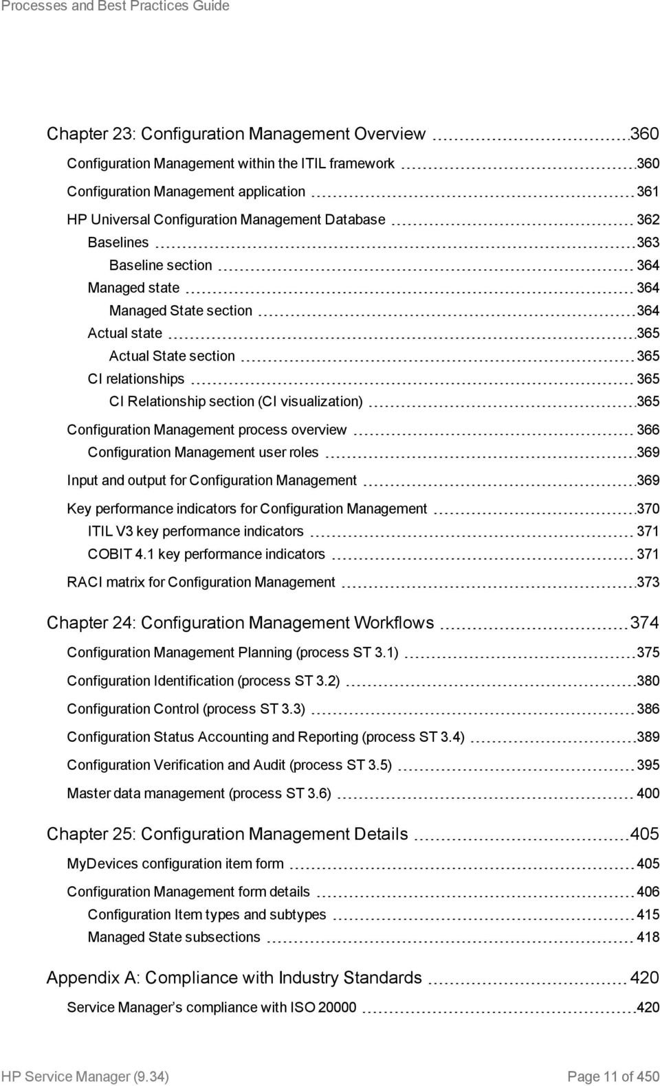 Configuration Management process overview 366 Configuration Management user roles 369 Input and output for Configuration Management 369 Key performance indicators for Configuration Management 370