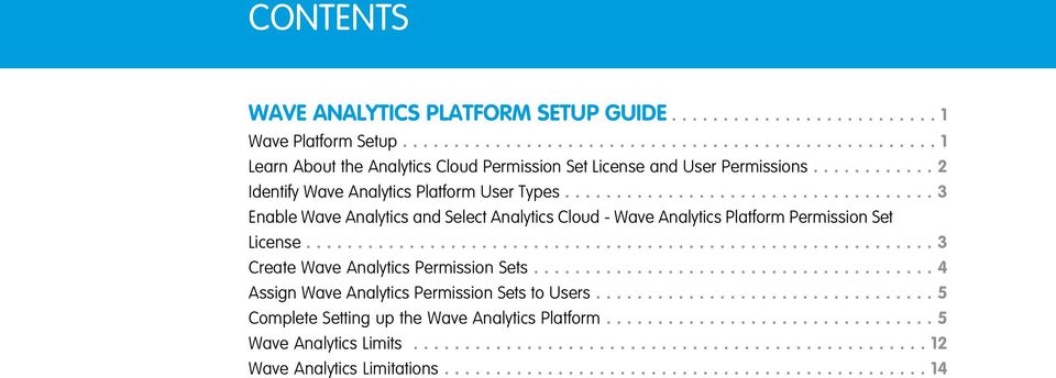 ............................................................ 3 Create Wave Analytics Permission Sets....................................... 4 Assign Wave Analytics Permission Sets to Users.