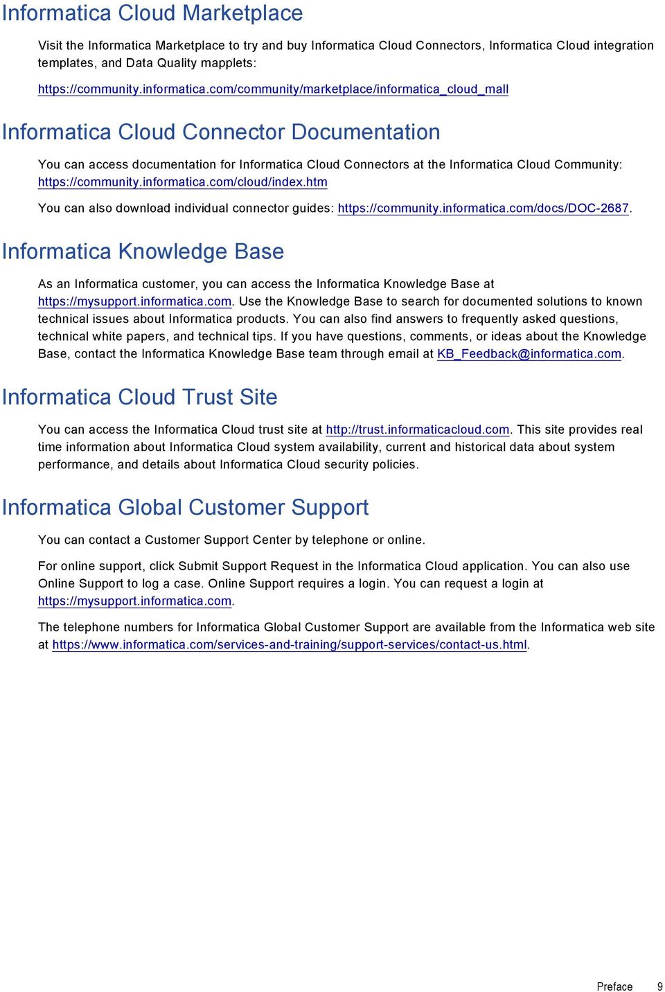 com/community/marketplace/informatica_cloud_mall Informatica Cloud Connector Documentation You can access documentation for Informatica Cloud Connectors at the Informatica Cloud Community: