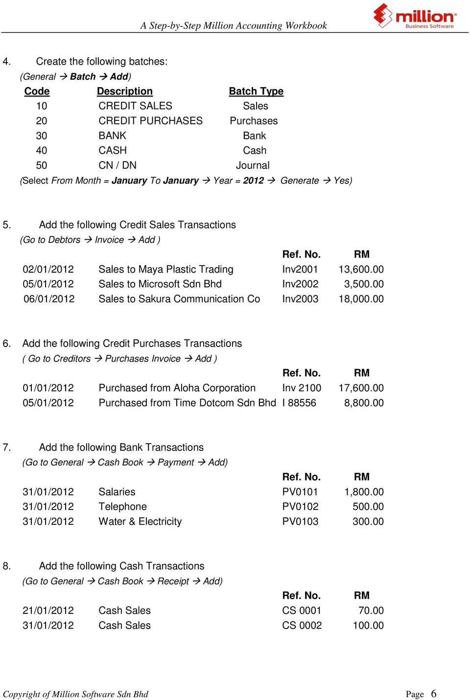 00 05/01/2012 Sales to Microsoft Sdn Bhd Inv2002 3,500.00 06/01/2012 Sales to Sakura Communication Co Inv2003 18,000.00 6.