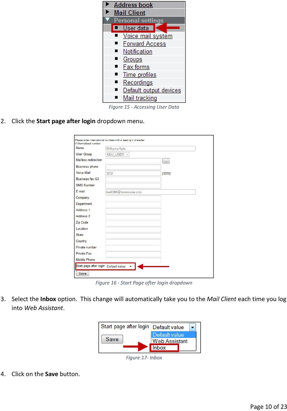 Figure 16 - Start Page after login dropdown 3. Select the Inbox option.