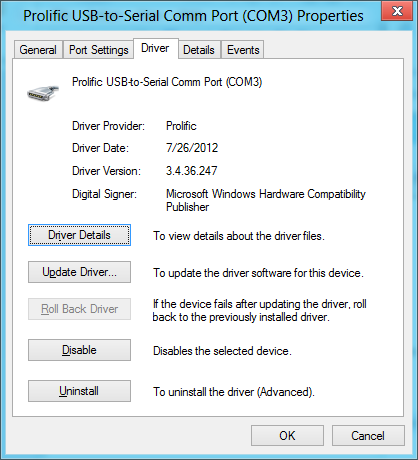 3. Windows will then prompt you that Prolific USB-to-Serial Comm Port (COMx) is