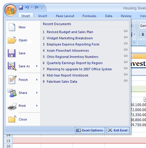 Basic Microsoft Excel 2007 The biggest difference between Excel 2007 and its predecessors is the new layout.
